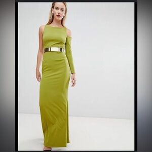 Forever unique One-Shoulder Green Maxi Dress